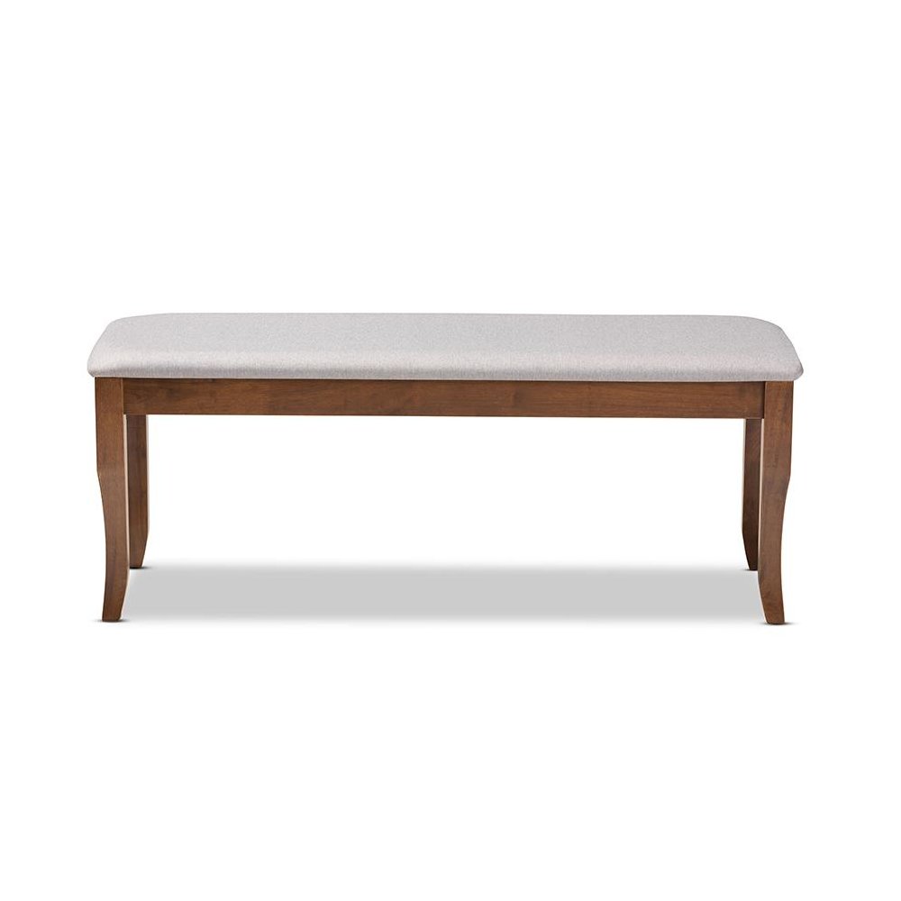 Transitional Grey Fabric Upholstered and Walnut Brown Finished Wood Dining Bench. Picture 2