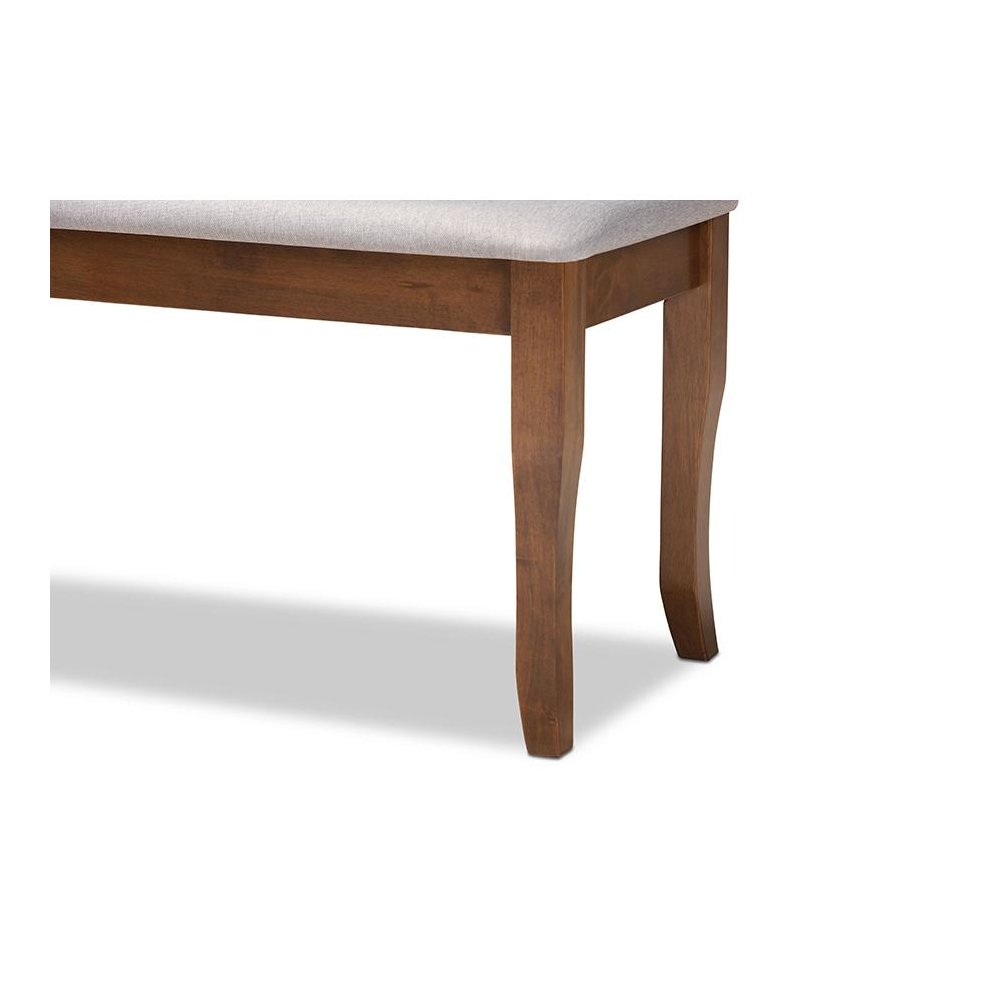 Transitional Grey Fabric Upholstered and Walnut Brown Finished Wood Dining Bench. Picture 4