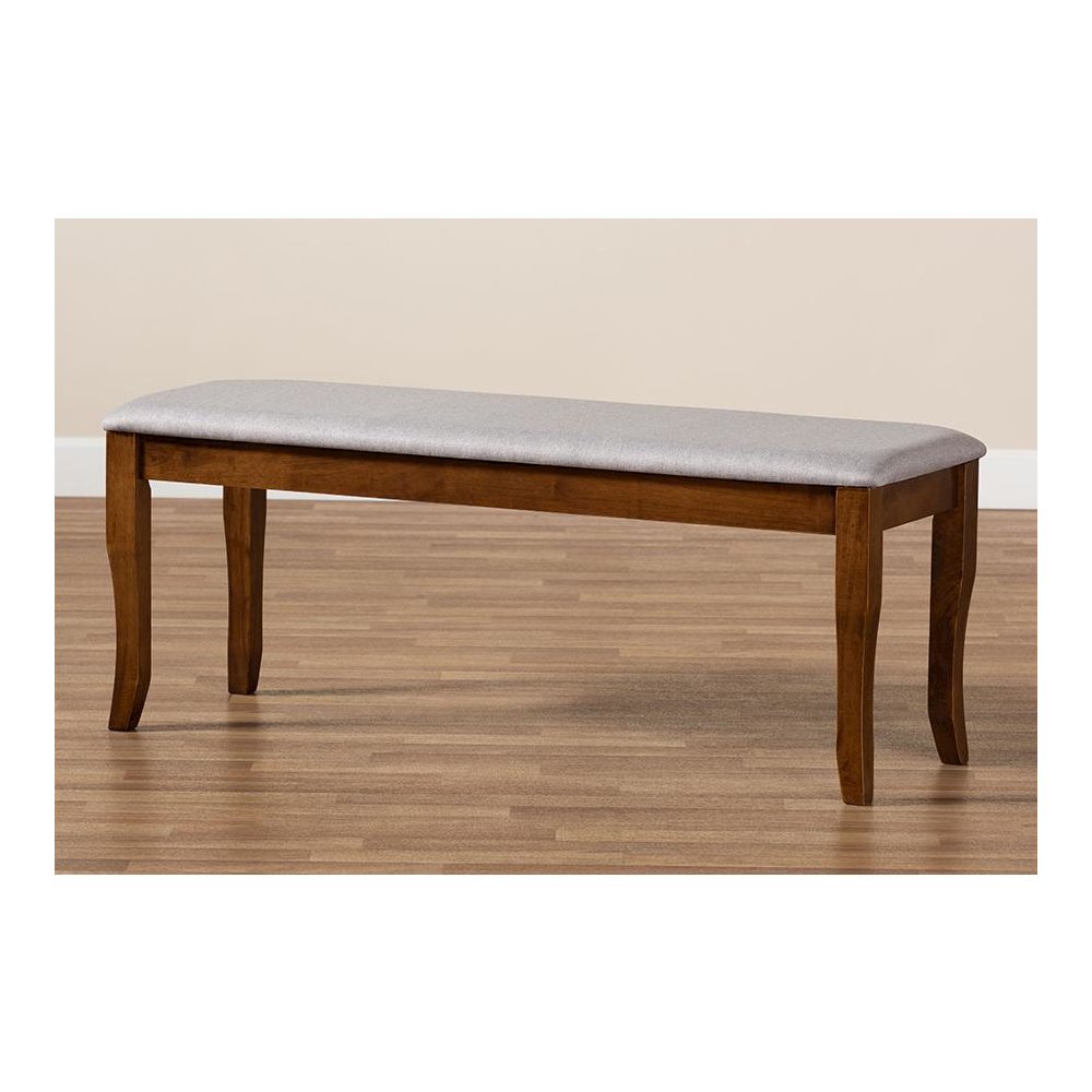 Transitional Grey Fabric Upholstered and Walnut Brown Finished Wood Dining Bench. Picture 6