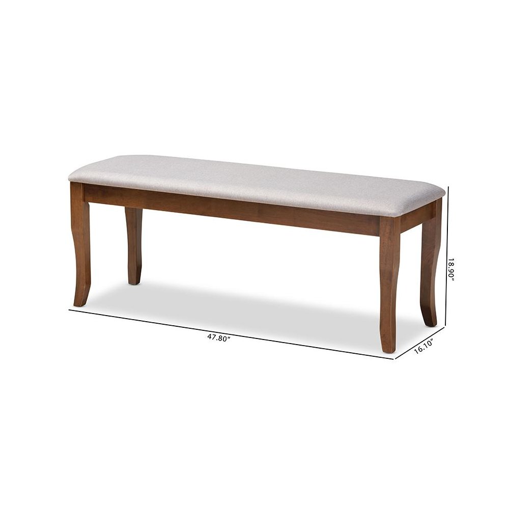 Transitional Grey Fabric Upholstered and Walnut Brown Finished Wood Dining Bench. Picture 7