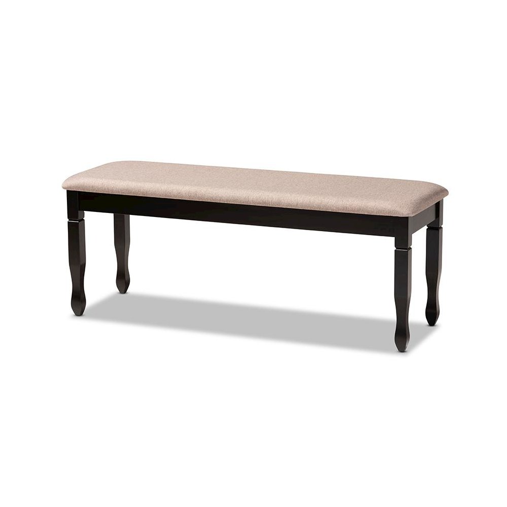 Sand Fabric Upholstered and Dark Brown Finished Wood Dining Bench. Picture 1