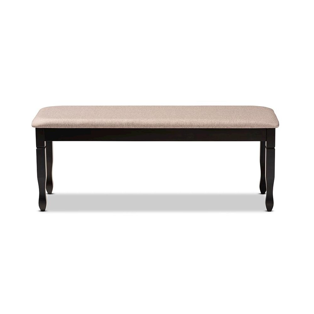 Sand Fabric Upholstered and Dark Brown Finished Wood Dining Bench. Picture 2