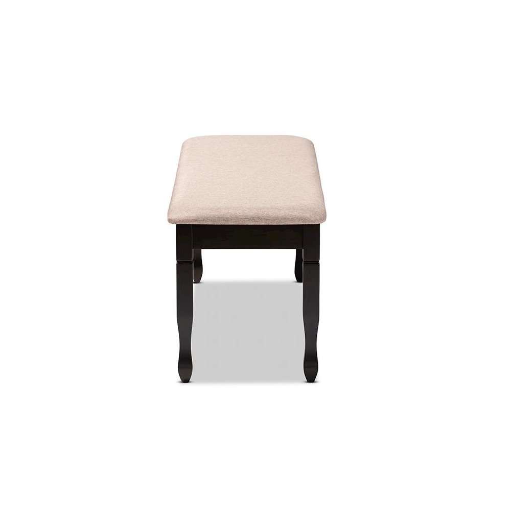 Sand Fabric Upholstered and Dark Brown Finished Wood Dining Bench. Picture 3