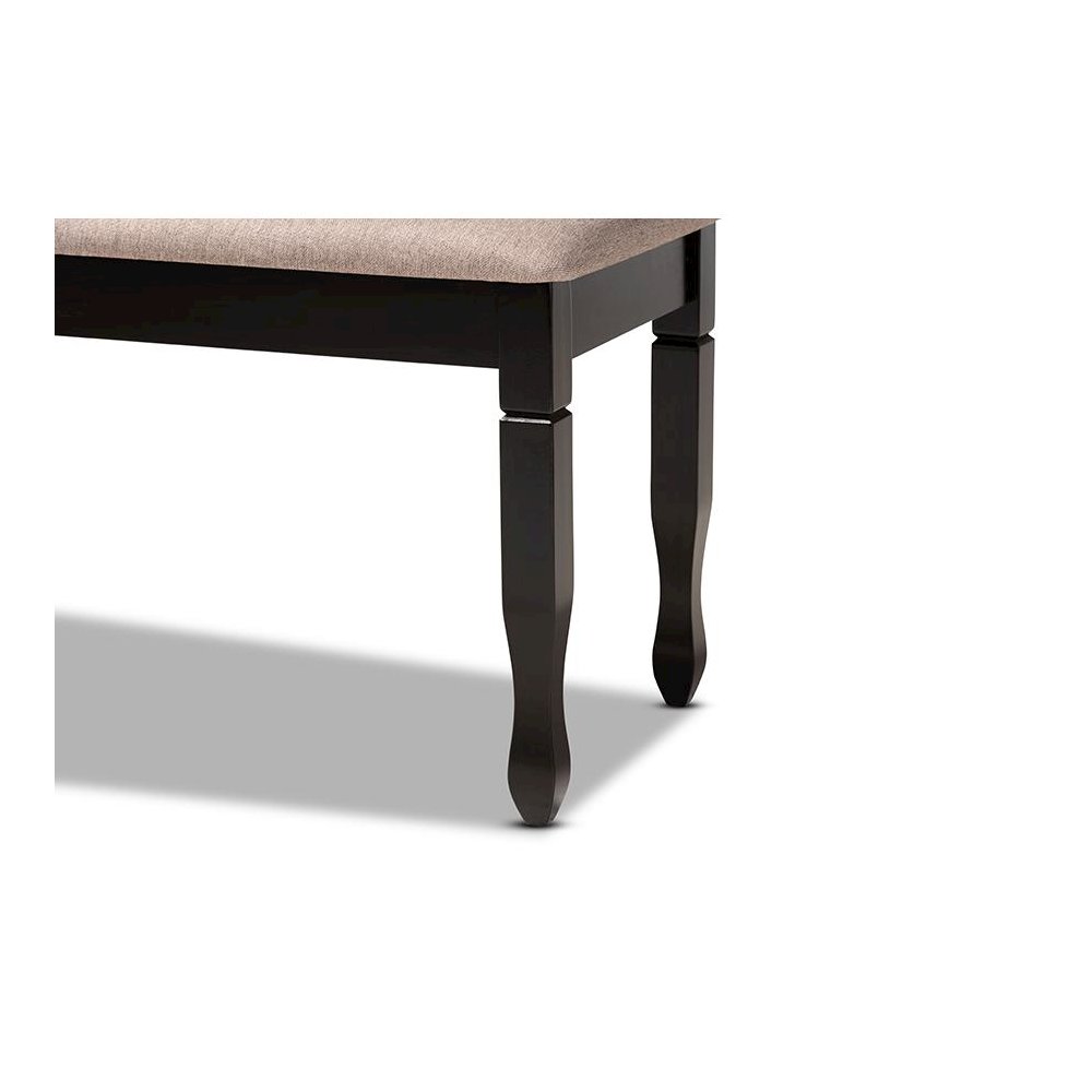 Sand Fabric Upholstered and Dark Brown Finished Wood Dining Bench. Picture 4