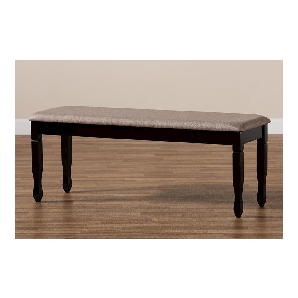 Sand Fabric Upholstered and Dark Brown Finished Wood Dining Bench. Picture 6