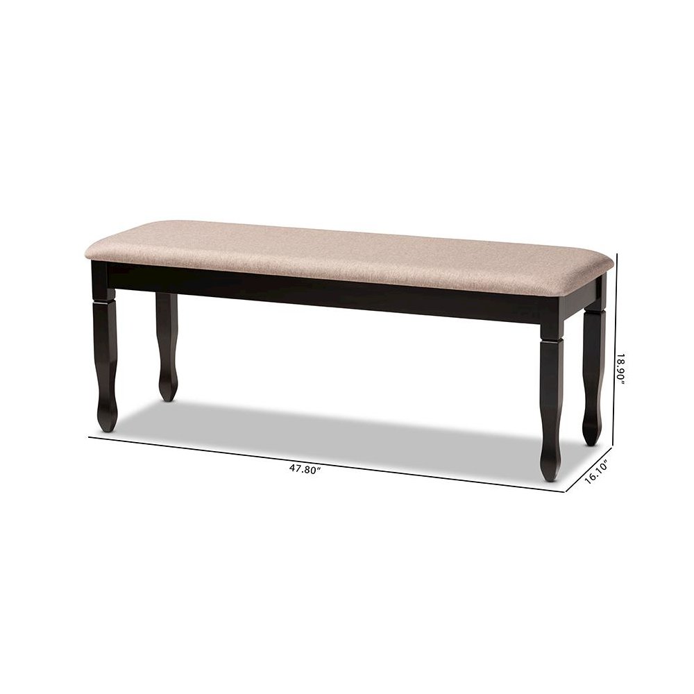 Sand Fabric Upholstered and Dark Brown Finished Wood Dining Bench. Picture 7