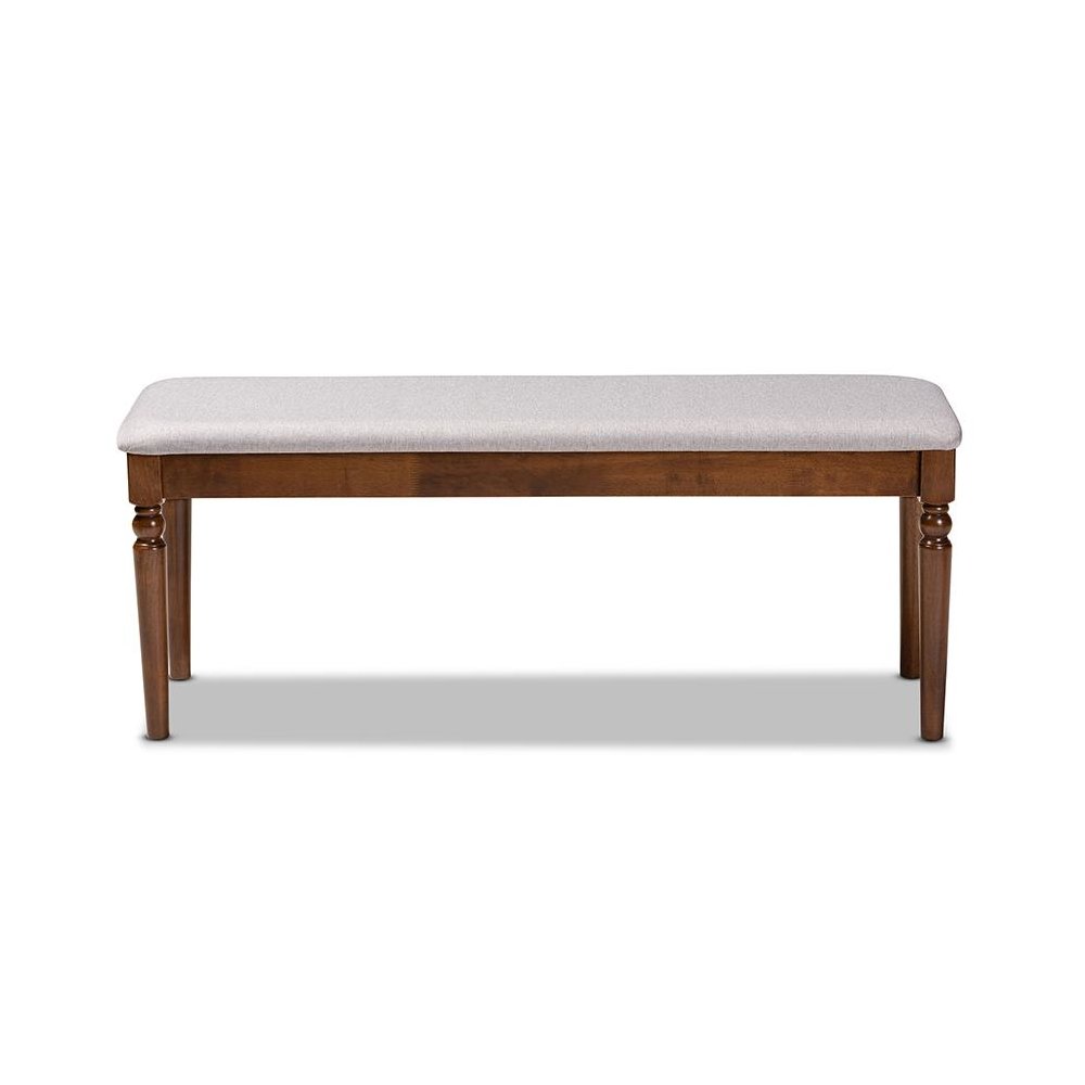 Grey Fabric Upholstered and Walnut Brown Finished Wood Dining Bench. Picture 2