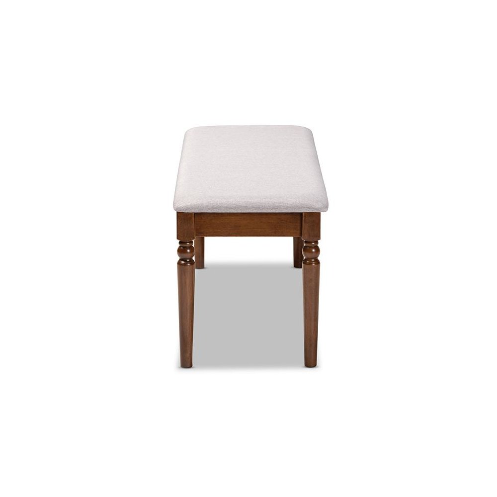 Grey Fabric Upholstered and Walnut Brown Finished Wood Dining Bench. Picture 3