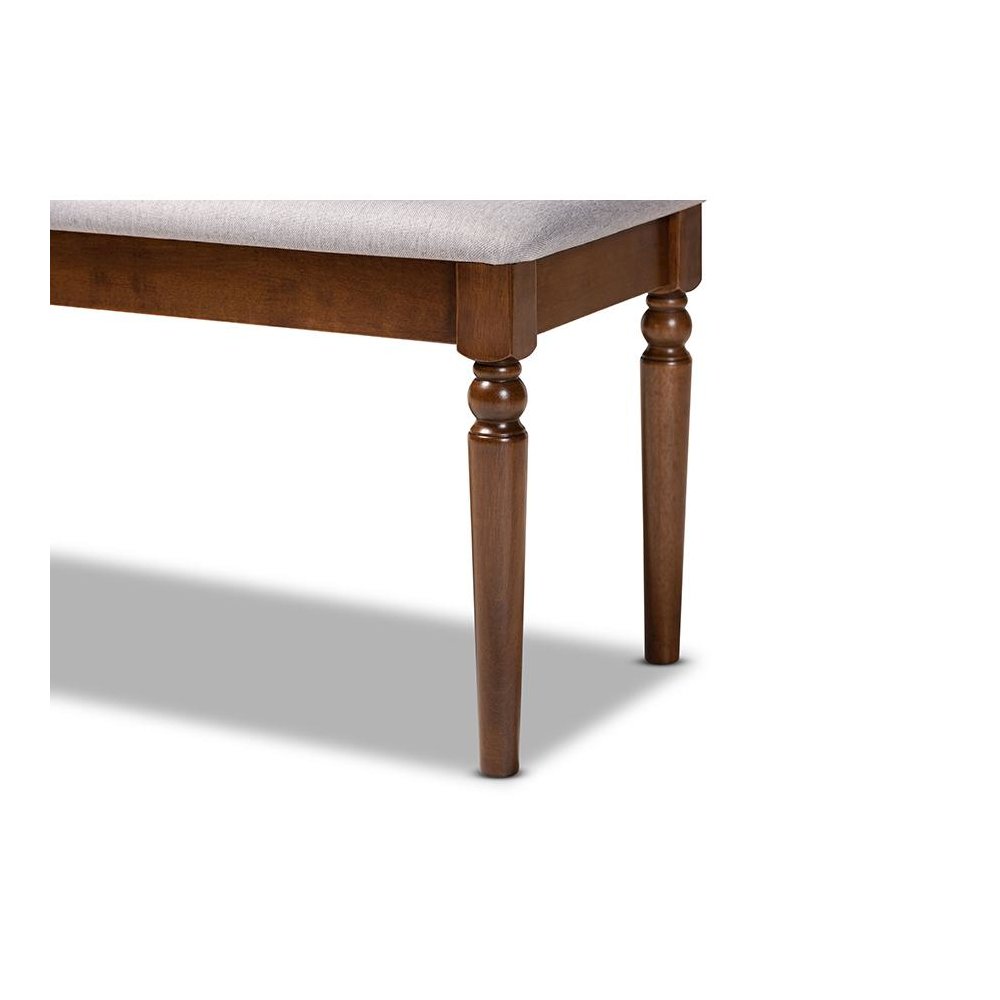 Grey Fabric Upholstered and Walnut Brown Finished Wood Dining Bench. Picture 4