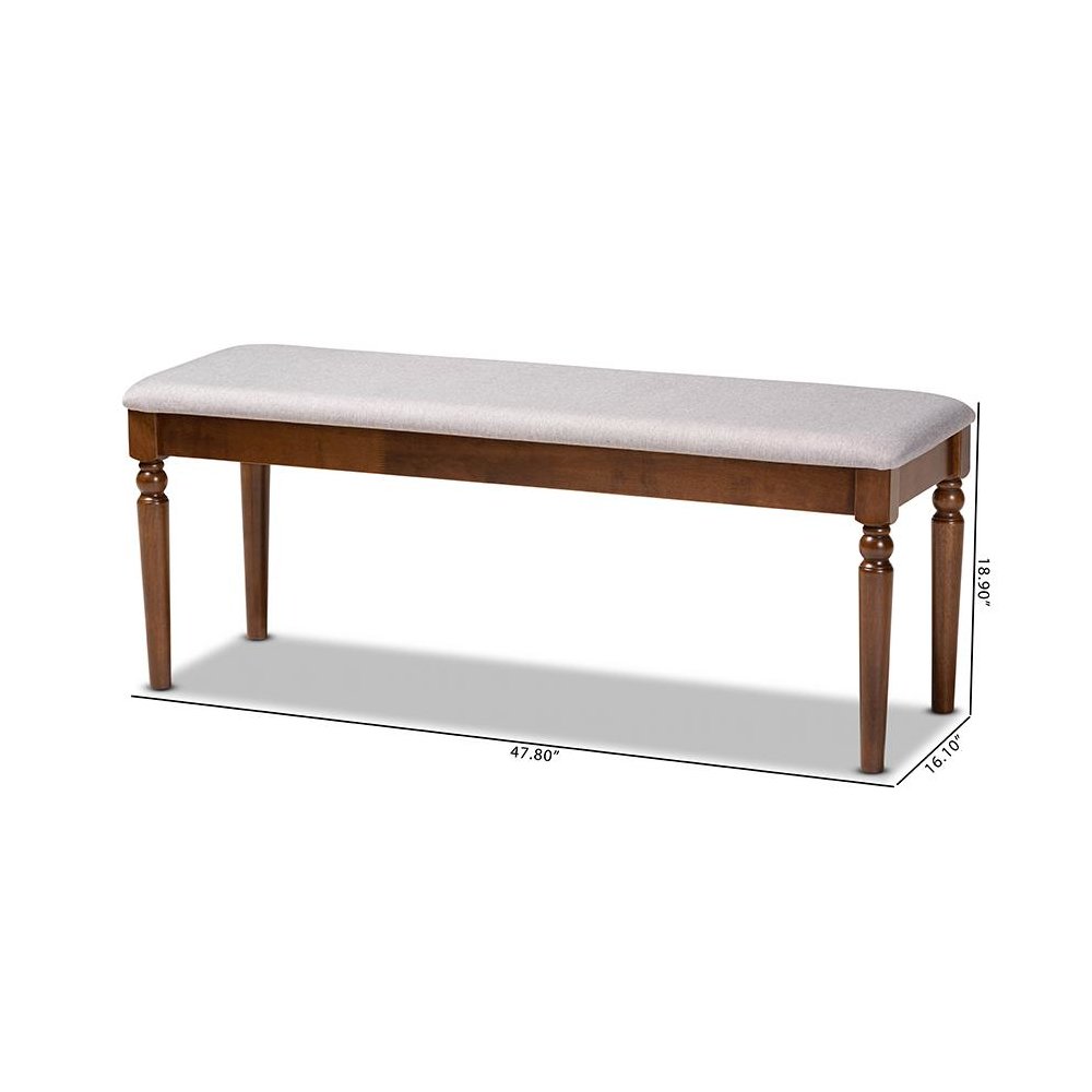 Grey Fabric Upholstered and Walnut Brown Finished Wood Dining Bench. Picture 7