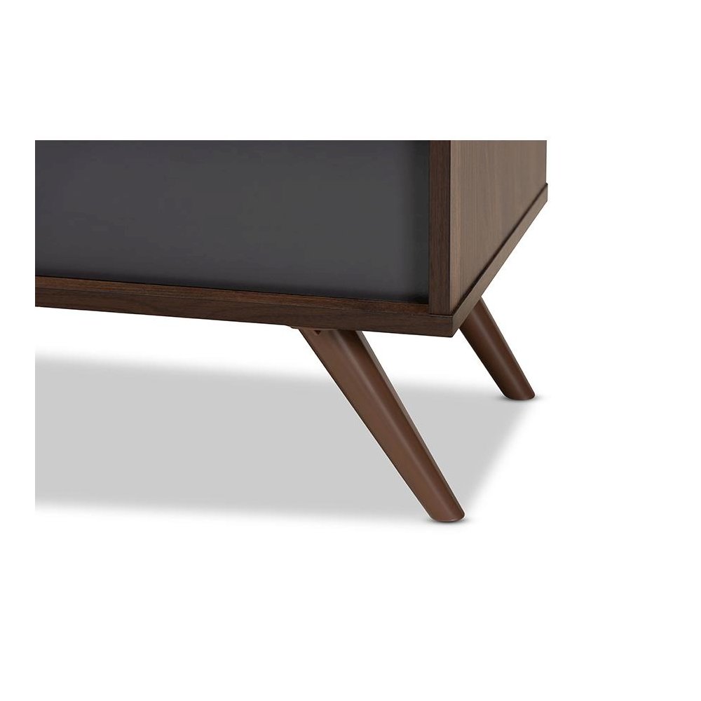 Two-Tone Grey and Walnut Finished Wood TV Stand with Drop-Down Compartments. Picture 6