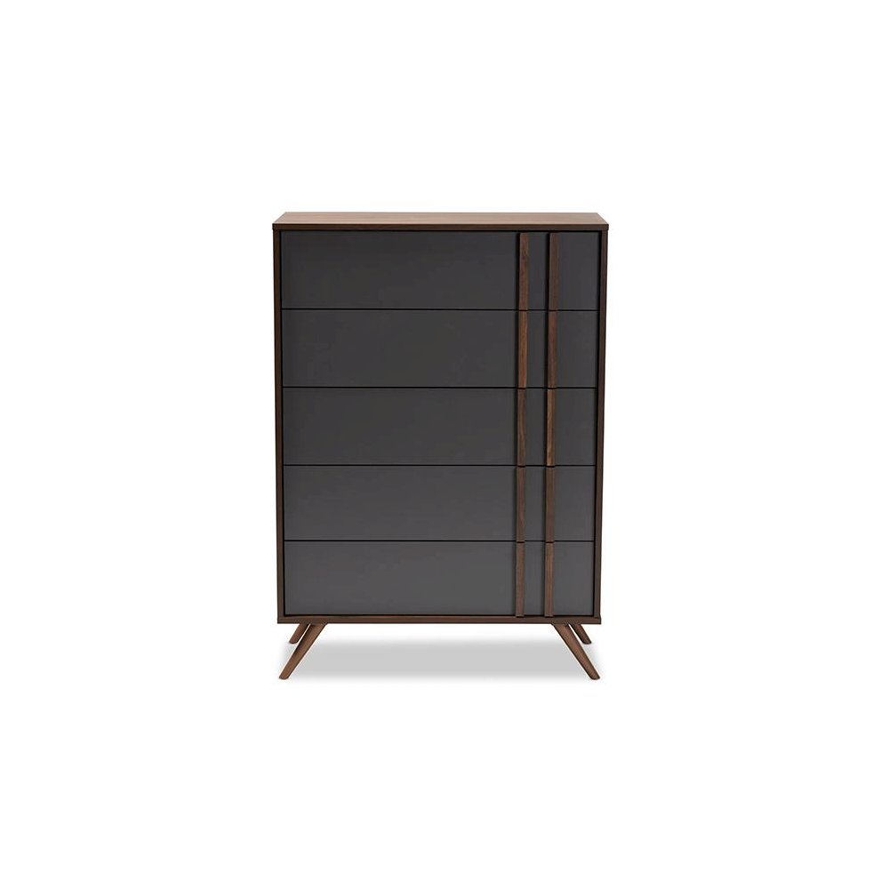 Two-Tone Grey and Walnut Finished Wood 5-Drawer Bedroom Chest. Picture 3