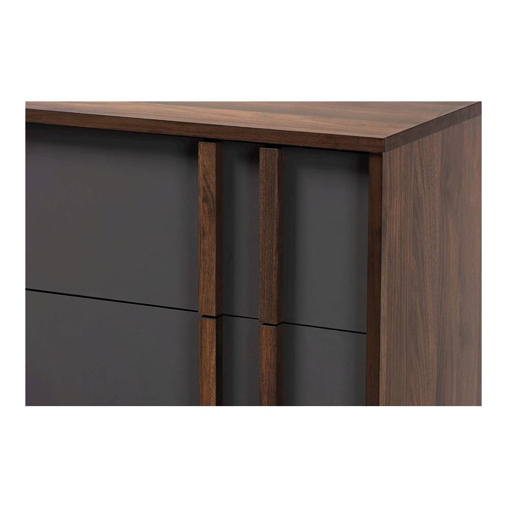 Two-Tone Grey and Walnut Finished Wood 5-Drawer Bedroom Chest. Picture 5