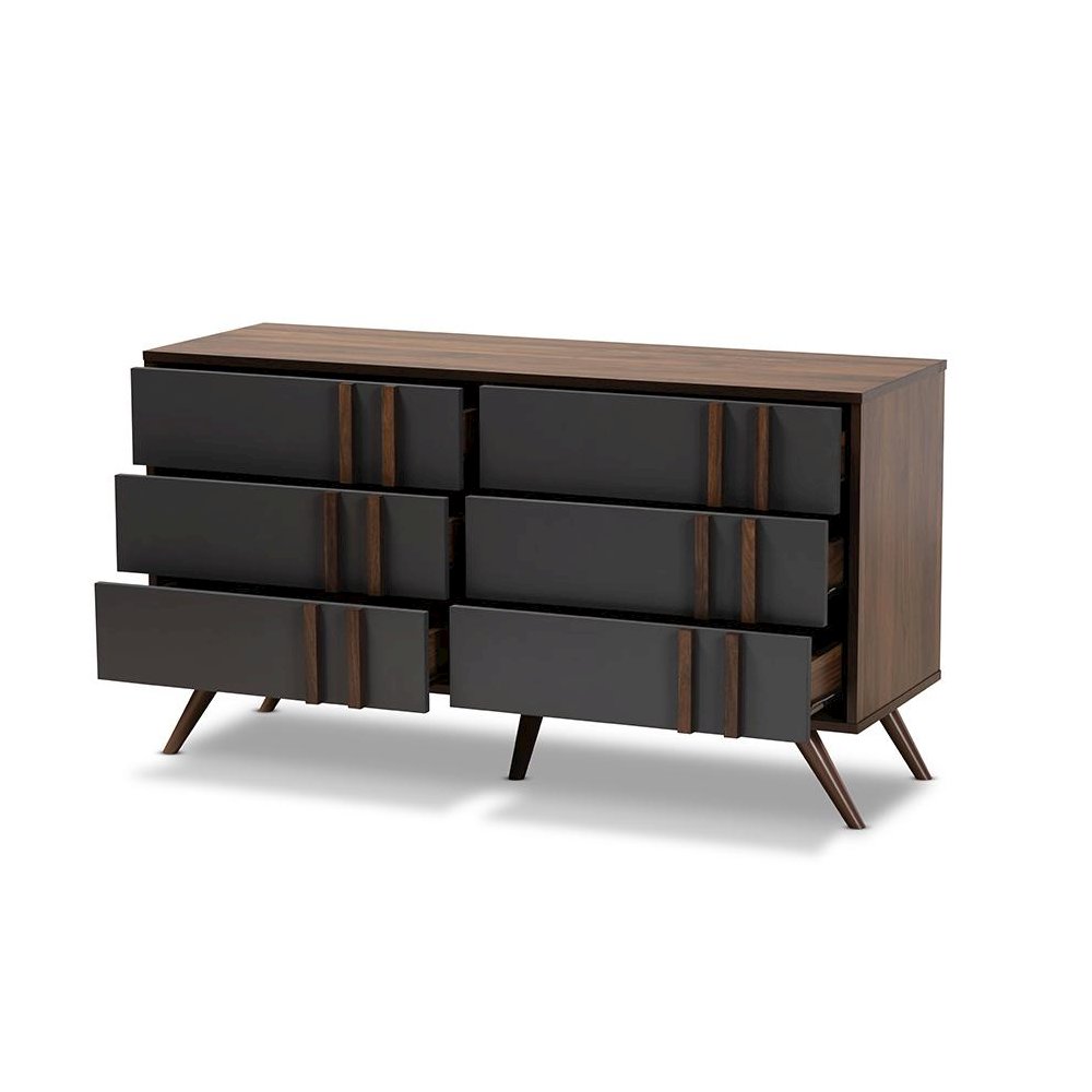 Two-Tone Grey and Walnut Finished Wood 6-Drawer Bedroom Dresser. Picture 2