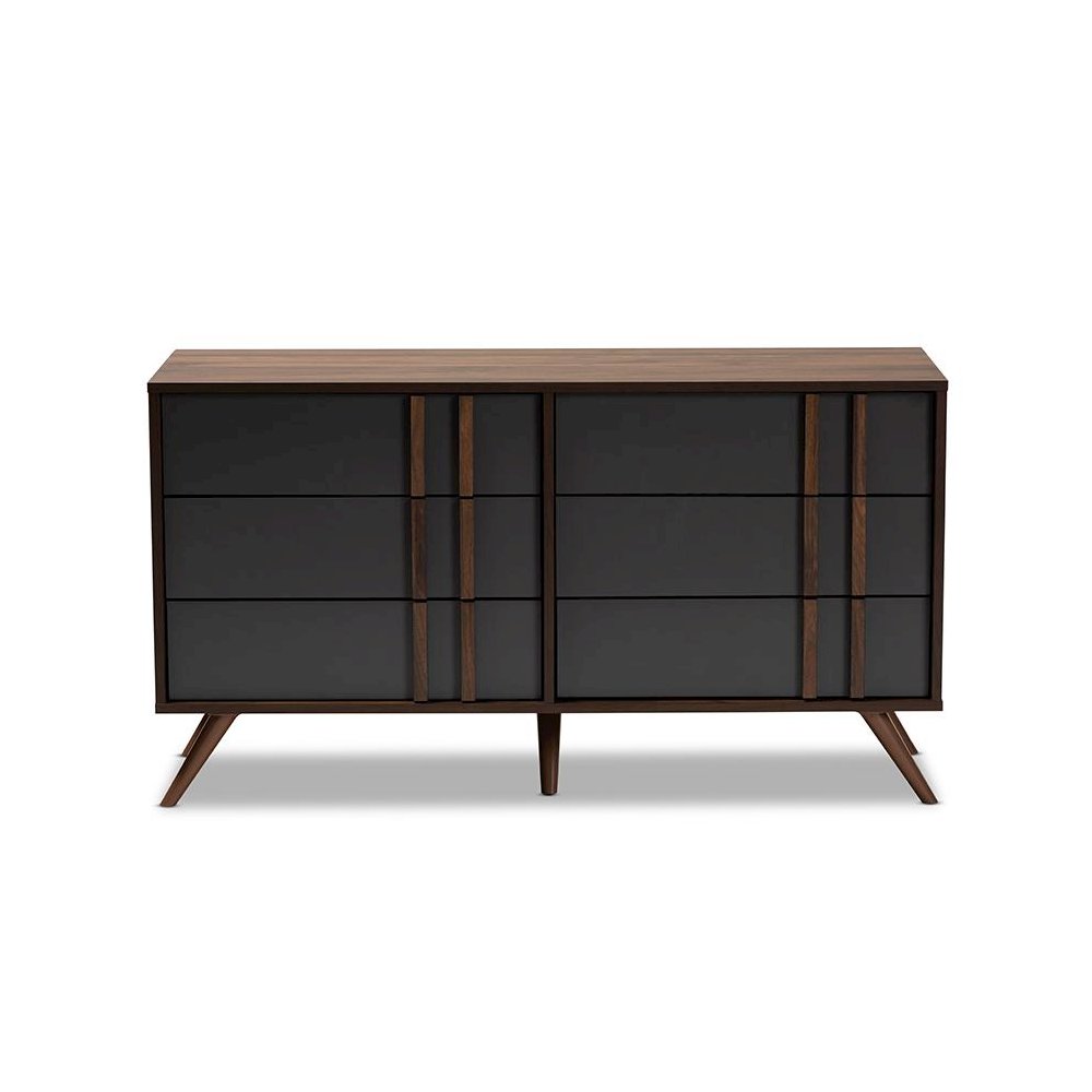 Two-Tone Grey and Walnut Finished Wood 6-Drawer Bedroom Dresser. Picture 3