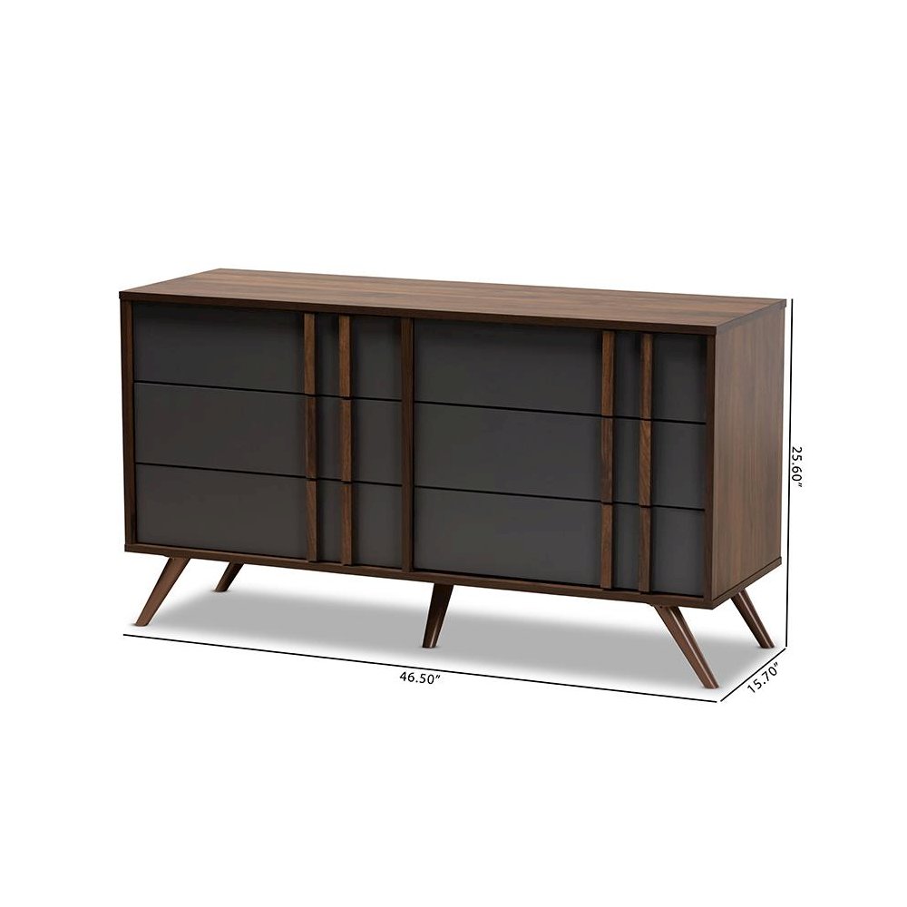 Two-Tone Grey and Walnut Finished Wood 6-Drawer Bedroom Dresser. Picture 9