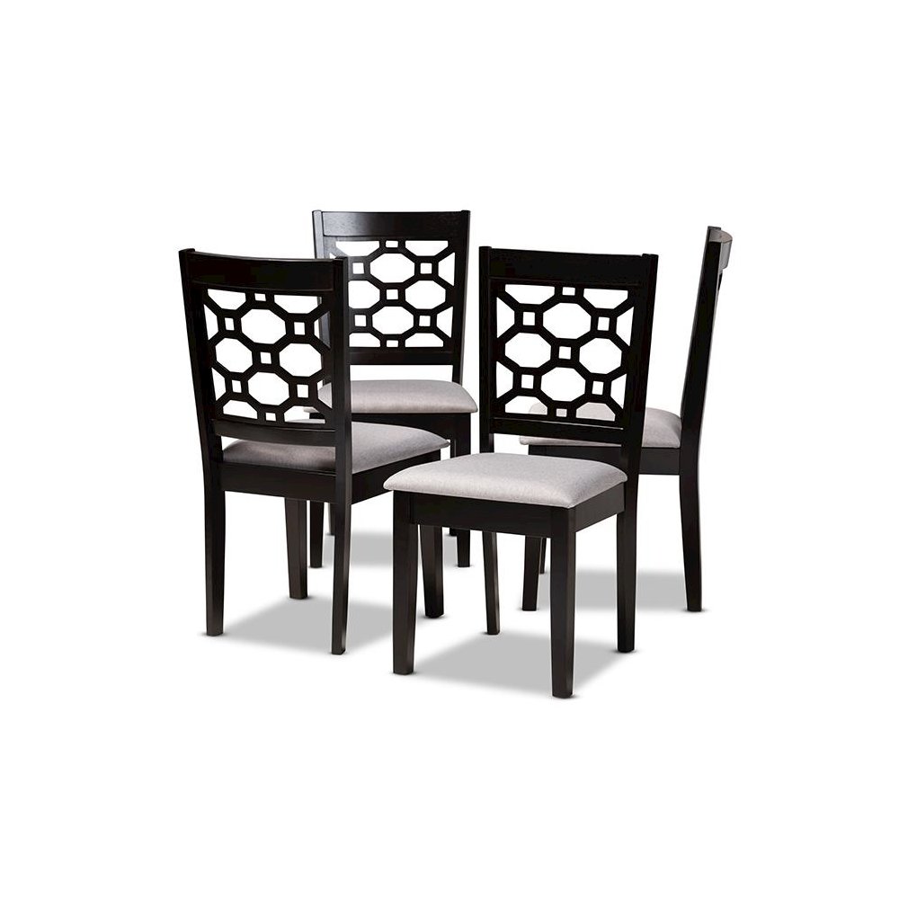 Grey Fabric Upholstered and Dark Brown Finished Wood 4-Piece Dining Chair Set. Picture 1