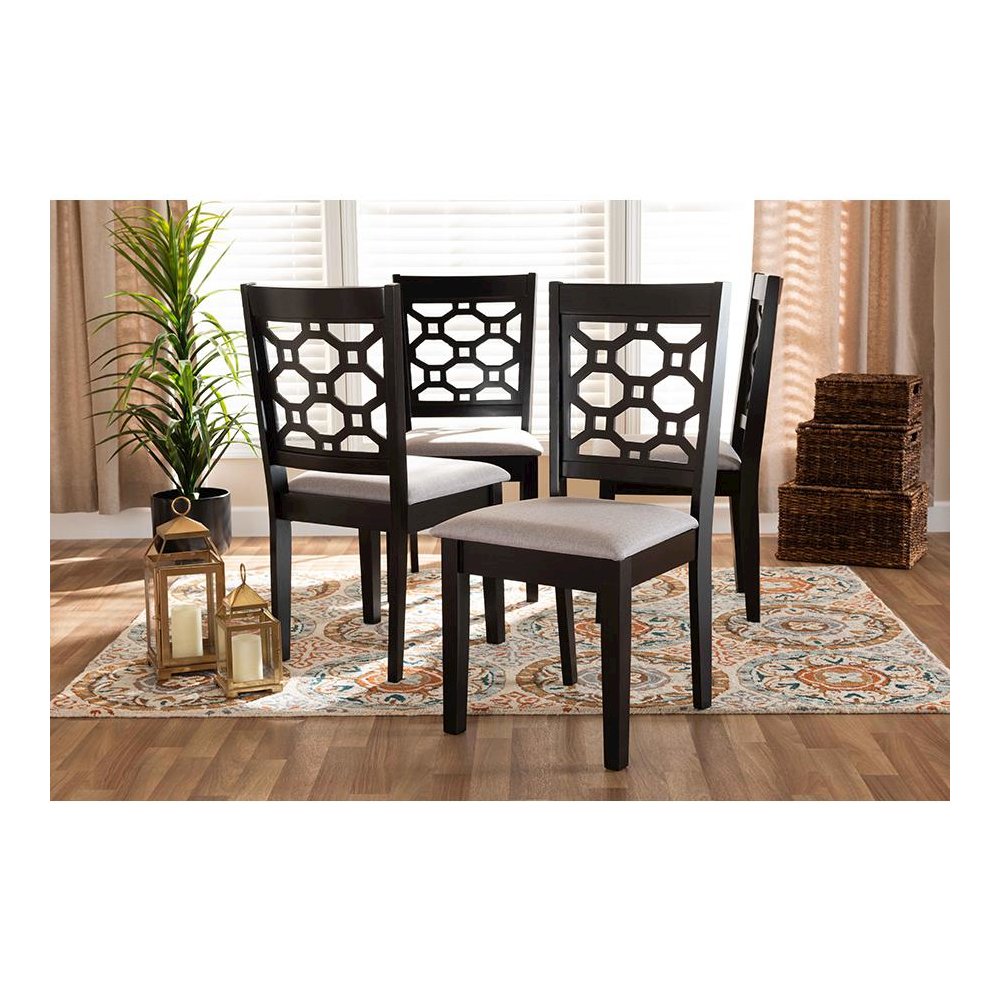 Grey Fabric Upholstered and Dark Brown Finished Wood 4-Piece Dining Chair Set. Picture 4
