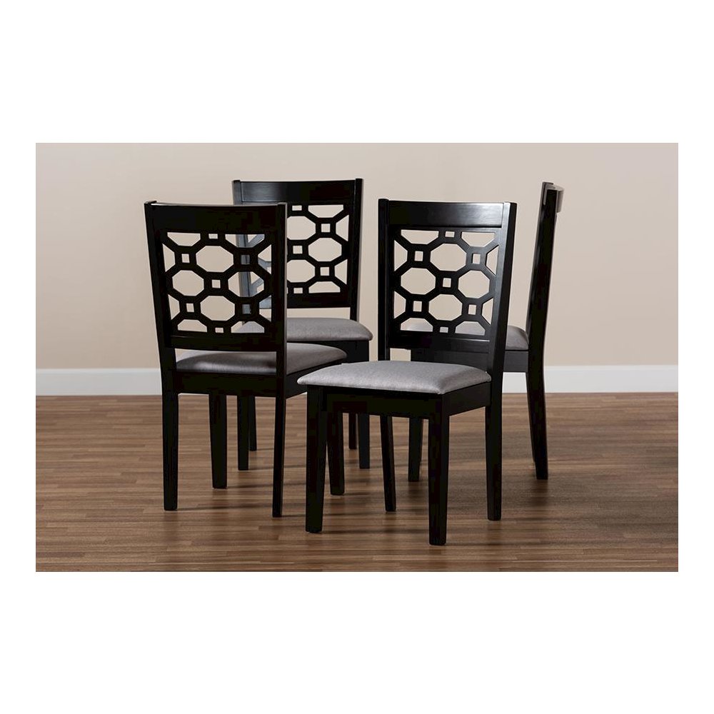 Grey Fabric Upholstered and Dark Brown Finished Wood 4-Piece Dining Chair Set. Picture 5