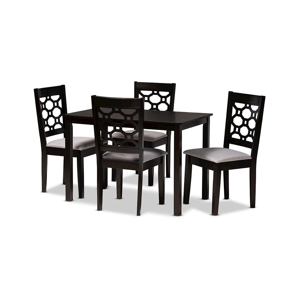 Grey Fabric Upholstered and Dark Brown Finished Wood 5-Piece Dining Set. Picture 1