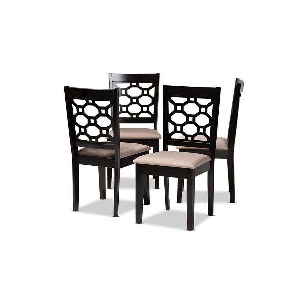 Sand Fabric Upholstered and Dark Brown Finished Wood 4-Piece Dining Chair Set. Picture 1