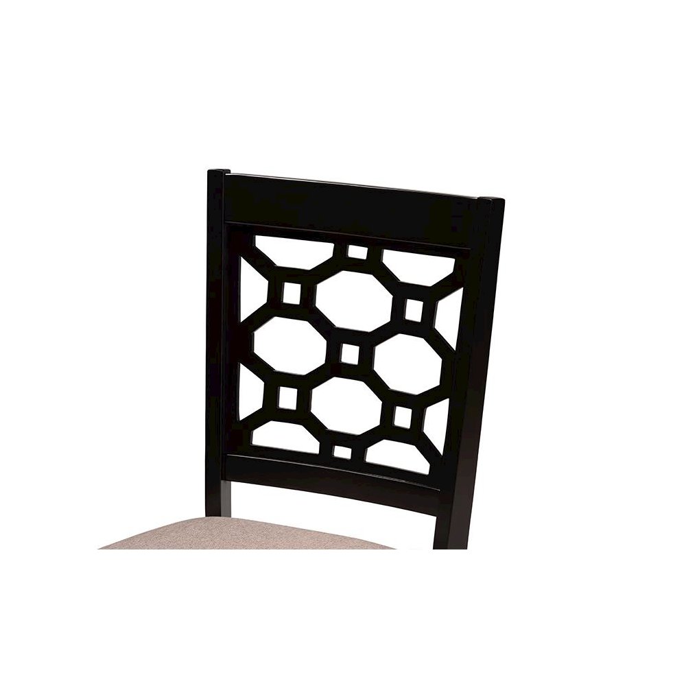 Sand Fabric Upholstered and Dark Brown Finished Wood 4-Piece Dining Chair Set. Picture 3