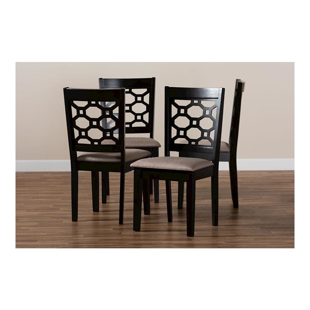 Sand Fabric Upholstered and Dark Brown Finished Wood 4-Piece Dining Chair Set. Picture 5