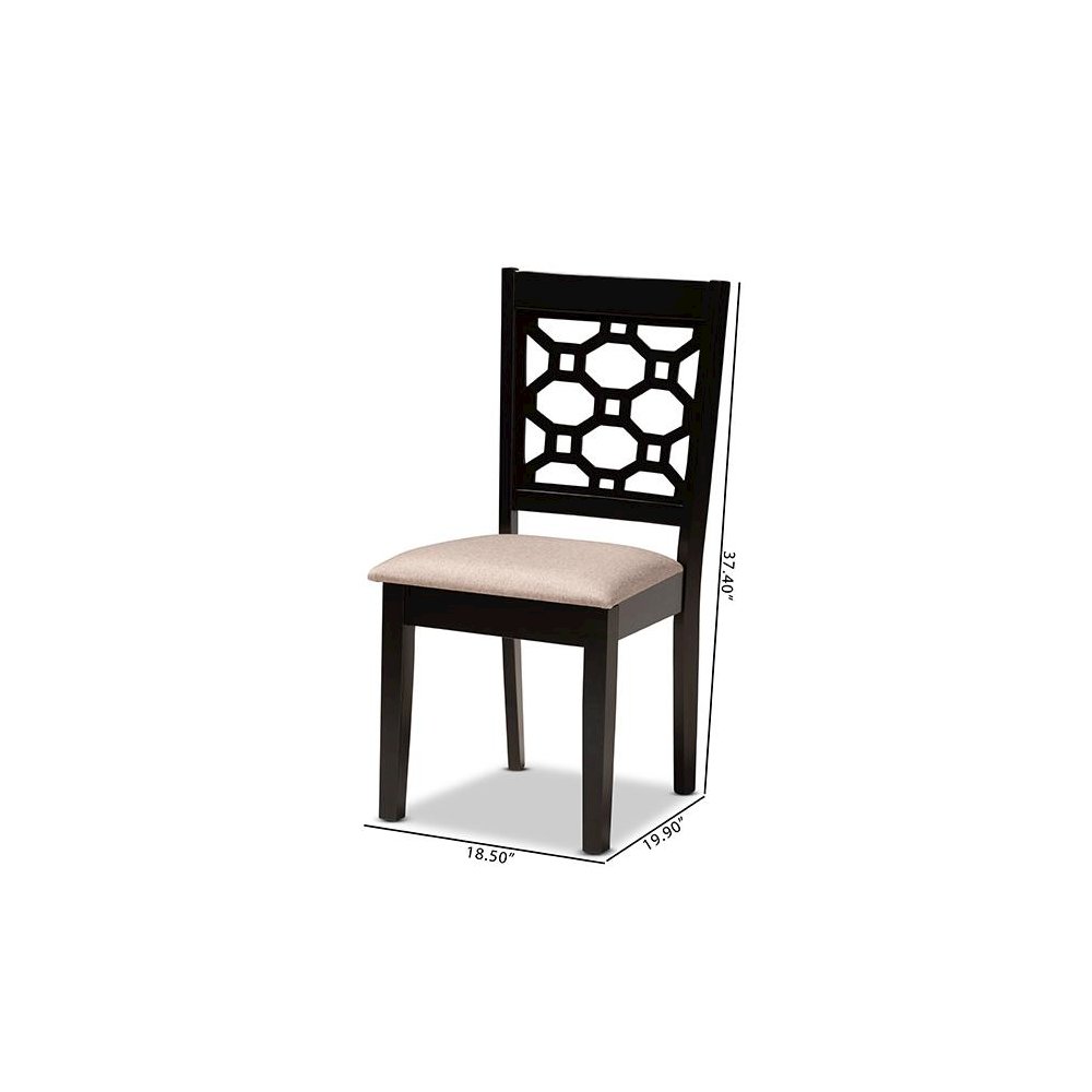 Sand Fabric Upholstered and Dark Brown Finished Wood 4-Piece Dining Chair Set. Picture 6