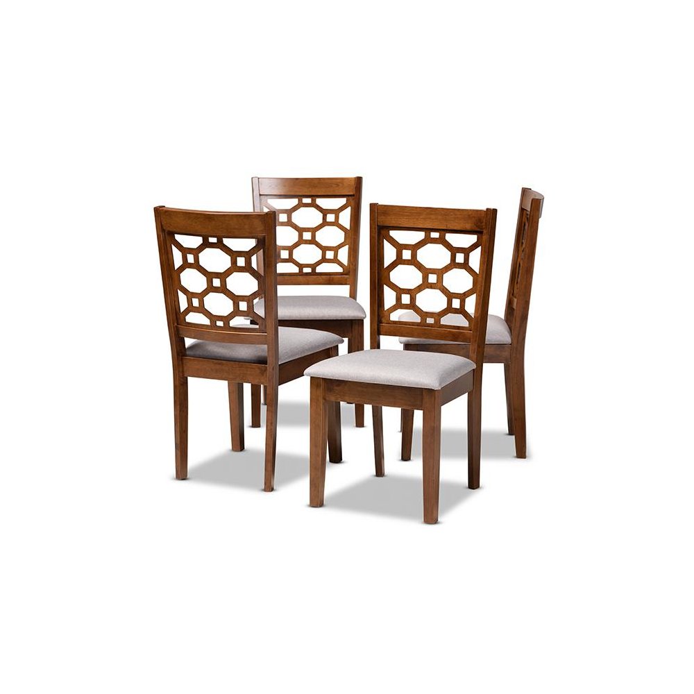 Grey Fabric Upholstered and Walnut Brown Finished Wood 4-Piece Dining Chair Set. Picture 1