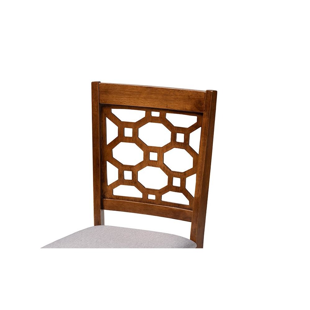Grey Fabric Upholstered and Walnut Brown Finished Wood 6-Piece Dining Set. Picture 6