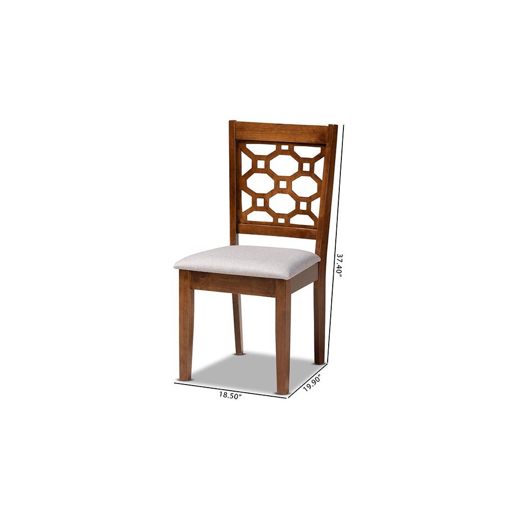 Grey Fabric Upholstered and Walnut Brown Finished Wood 4-Piece Dining Chair Set. Picture 6