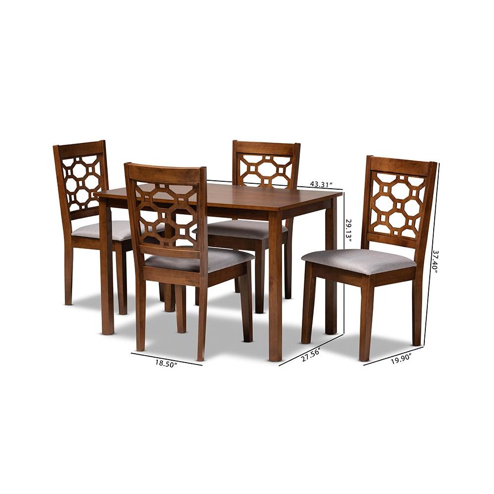 Grey Fabric Upholstered and Walnut Brown Finished Wood 5-Piece Dining Set. Picture 8
