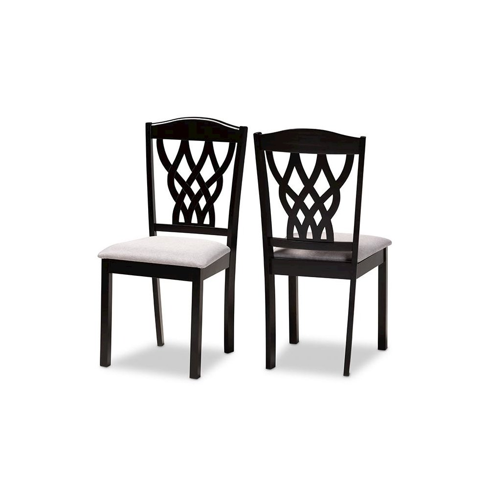 Grey Fabric Upholstered and Dark Brown Finished Wood 2-Piece Dining Chair Set. Picture 1