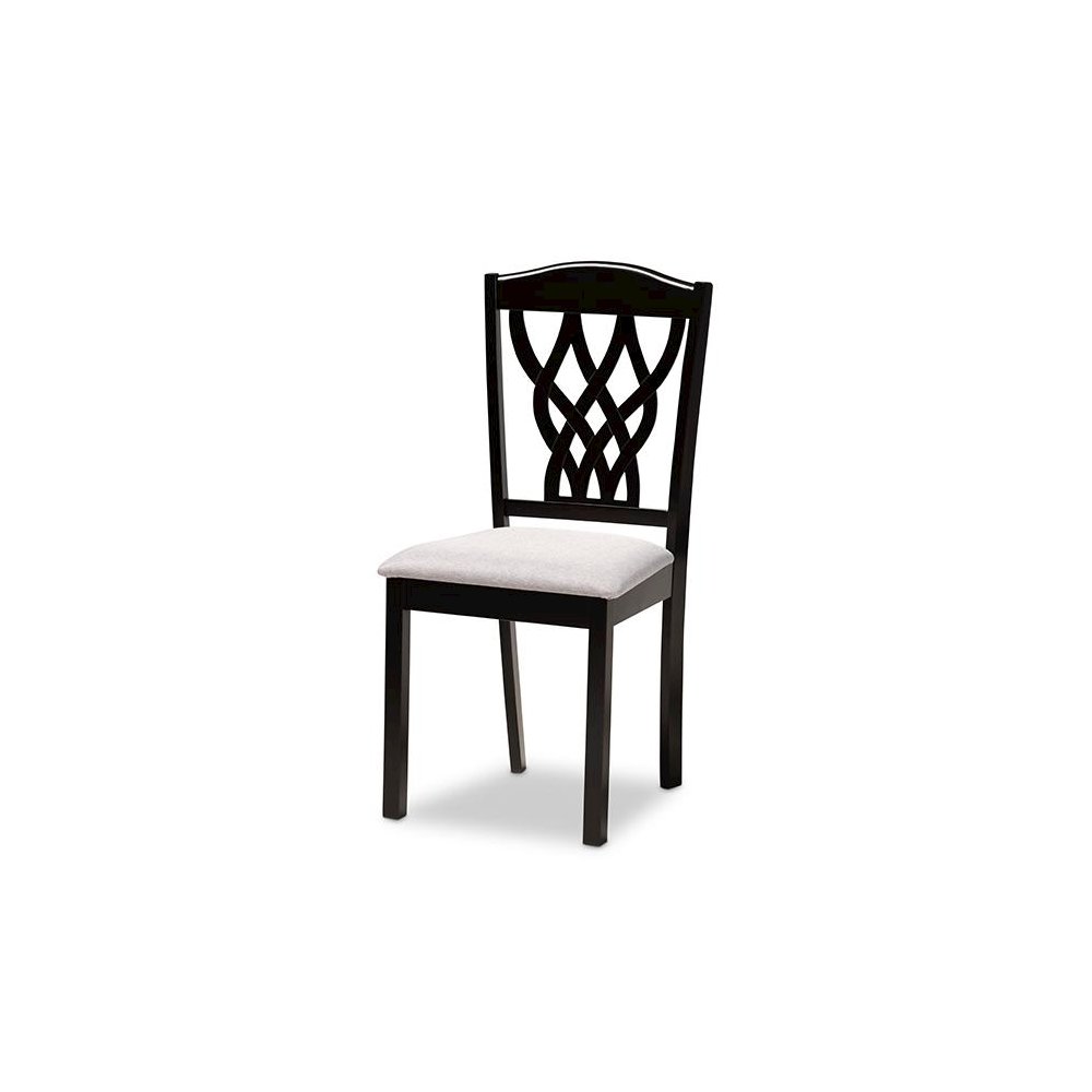 Grey Fabric Upholstered and Dark Brown Finished Wood 7-Piece Dining Set. Picture 2