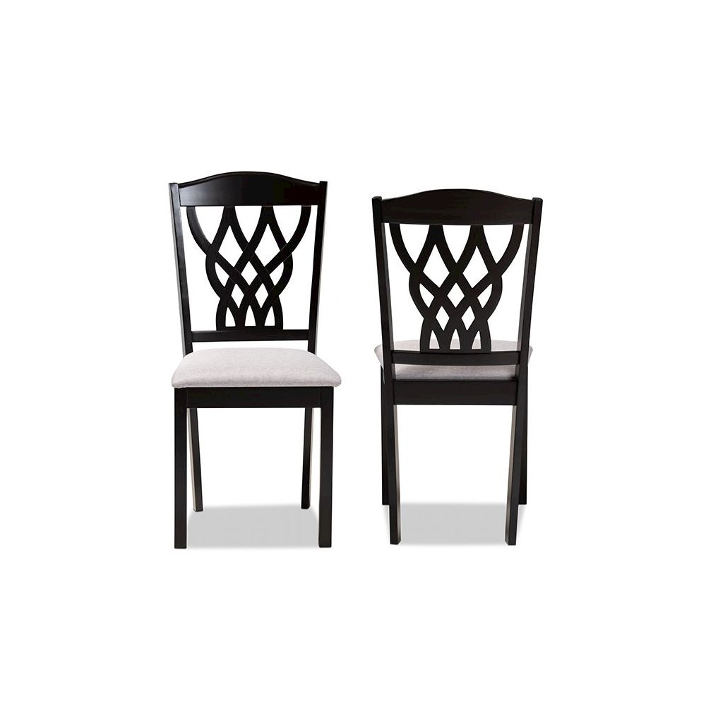Grey Fabric Upholstered and Dark Brown Finished Wood 2-Piece Dining Chair Set. Picture 2