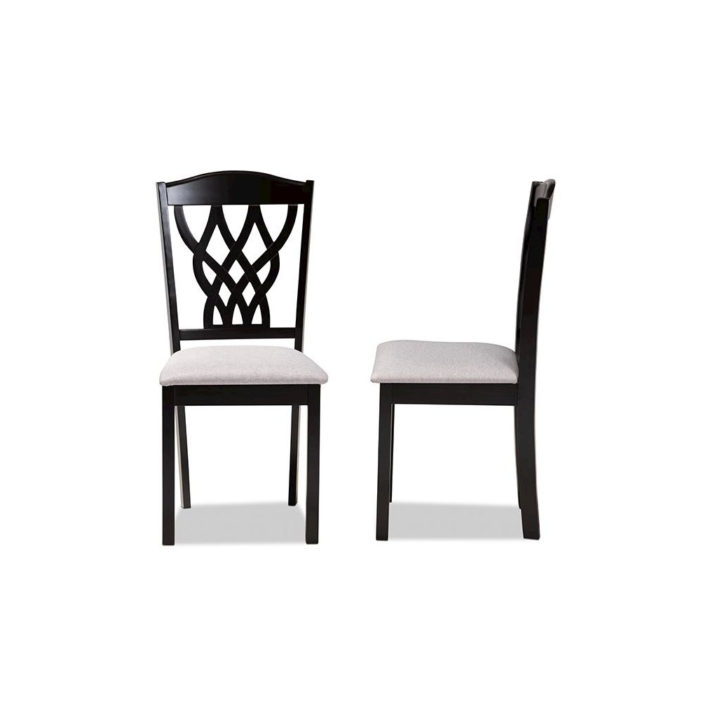 Grey Fabric Upholstered and Dark Brown Finished Wood 2-Piece Dining Chair Set. Picture 3