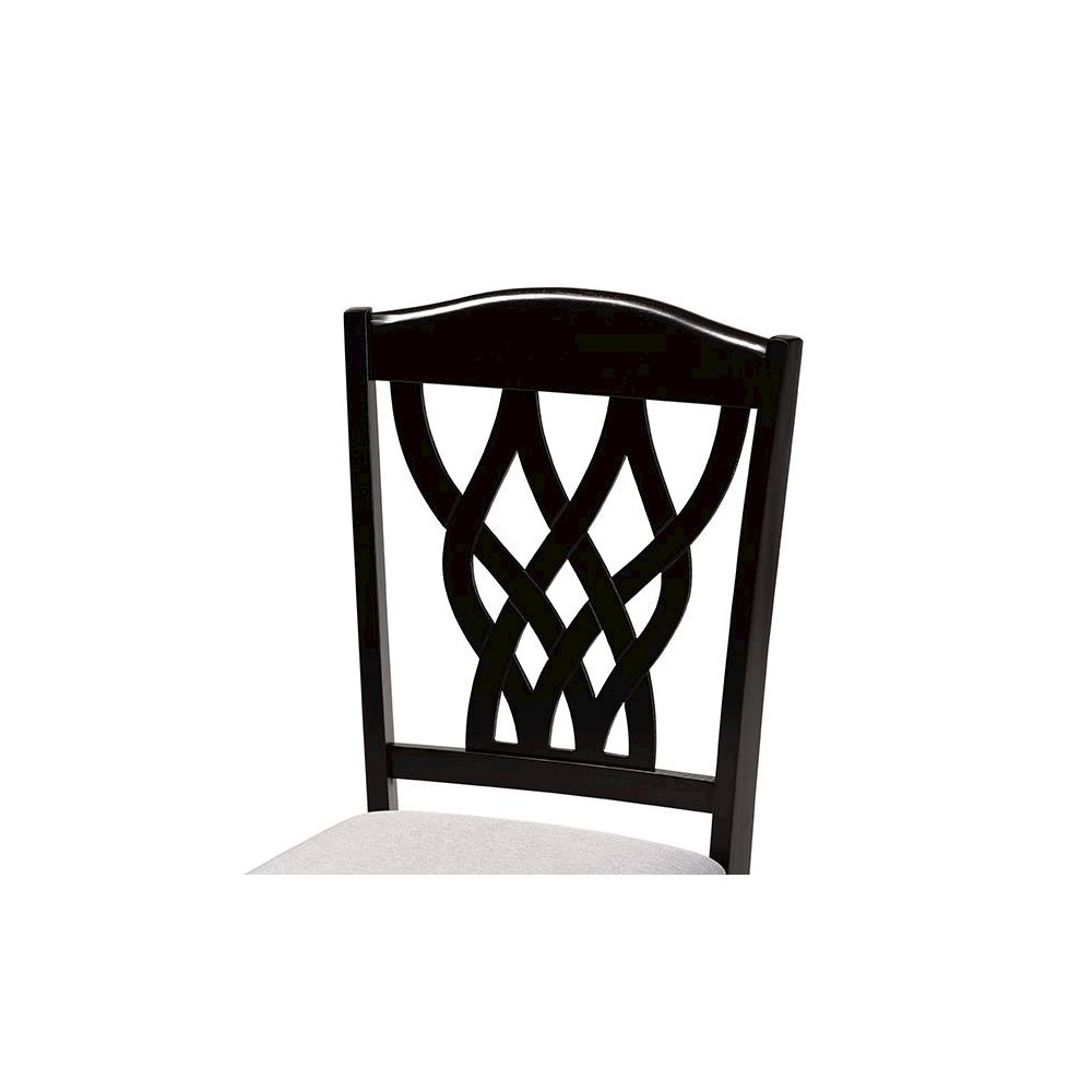 Grey Fabric Upholstered and Dark Brown Finished Wood 2-Piece Dining Chair Set. Picture 4