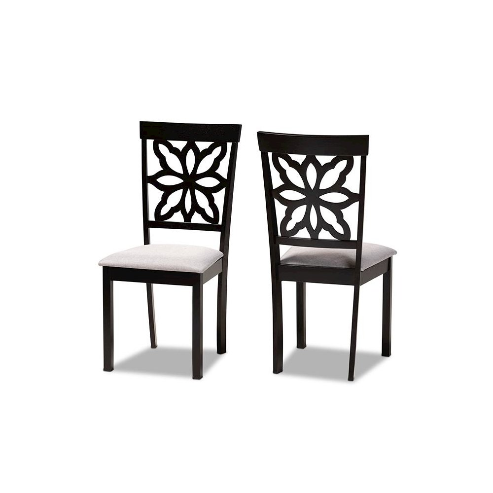 Grey Fabric Upholstered and Dark Brown Finished Wood 2-Piece Dining Chair Set. Picture 1