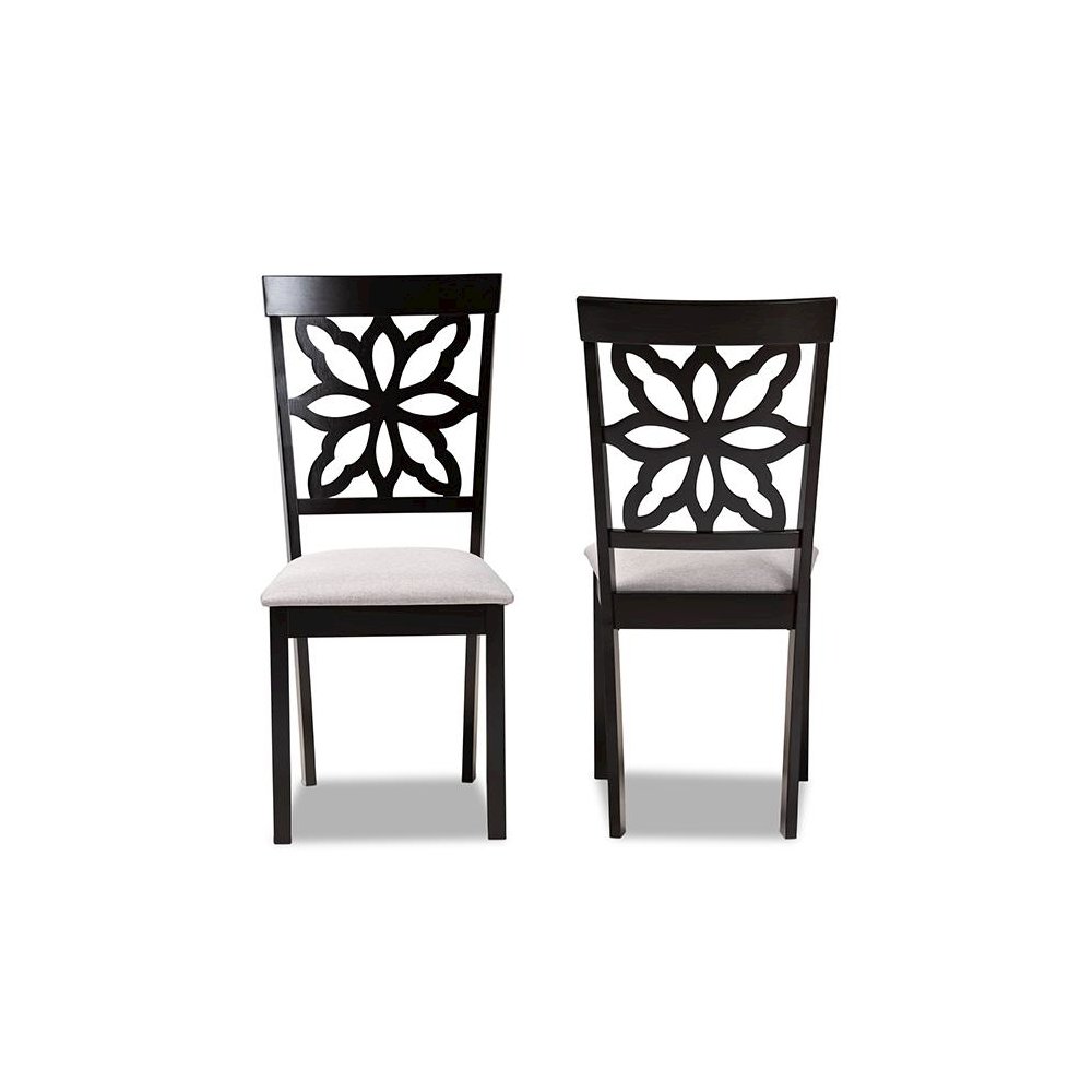 Grey Fabric Upholstered and Dark Brown Finished Wood 2-Piece Dining Chair Set. Picture 2