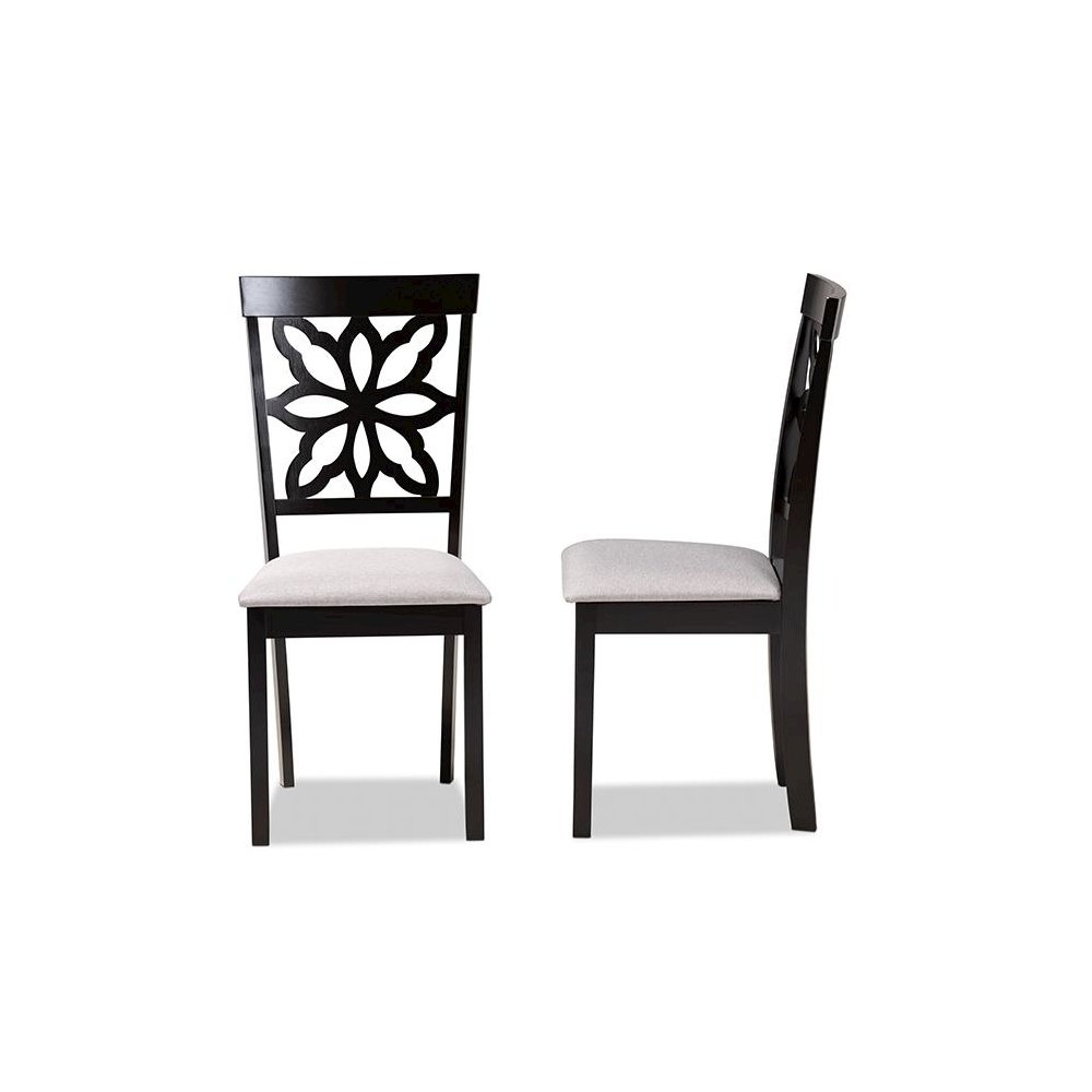 Grey Fabric Upholstered and Dark Brown Finished Wood 2-Piece Dining Chair Set. Picture 3