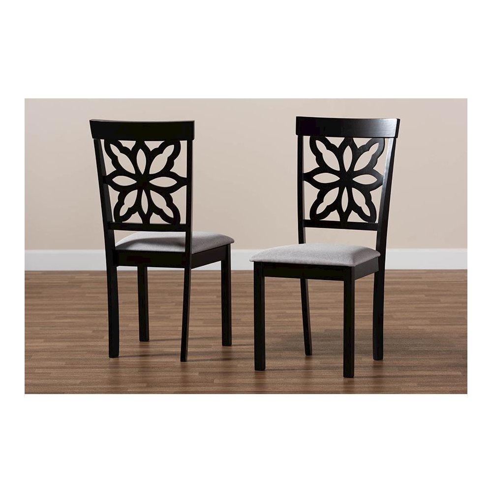 Grey Fabric Upholstered and Dark Brown Finished Wood 2-Piece Dining Chair Set. Picture 6