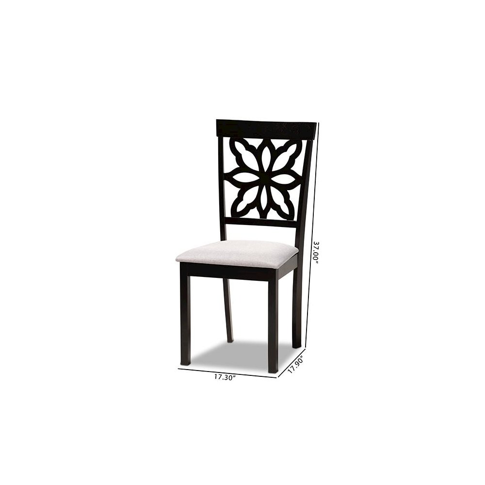 Grey Fabric Upholstered and Dark Brown Finished Wood 2-Piece Dining Chair Set. Picture 7