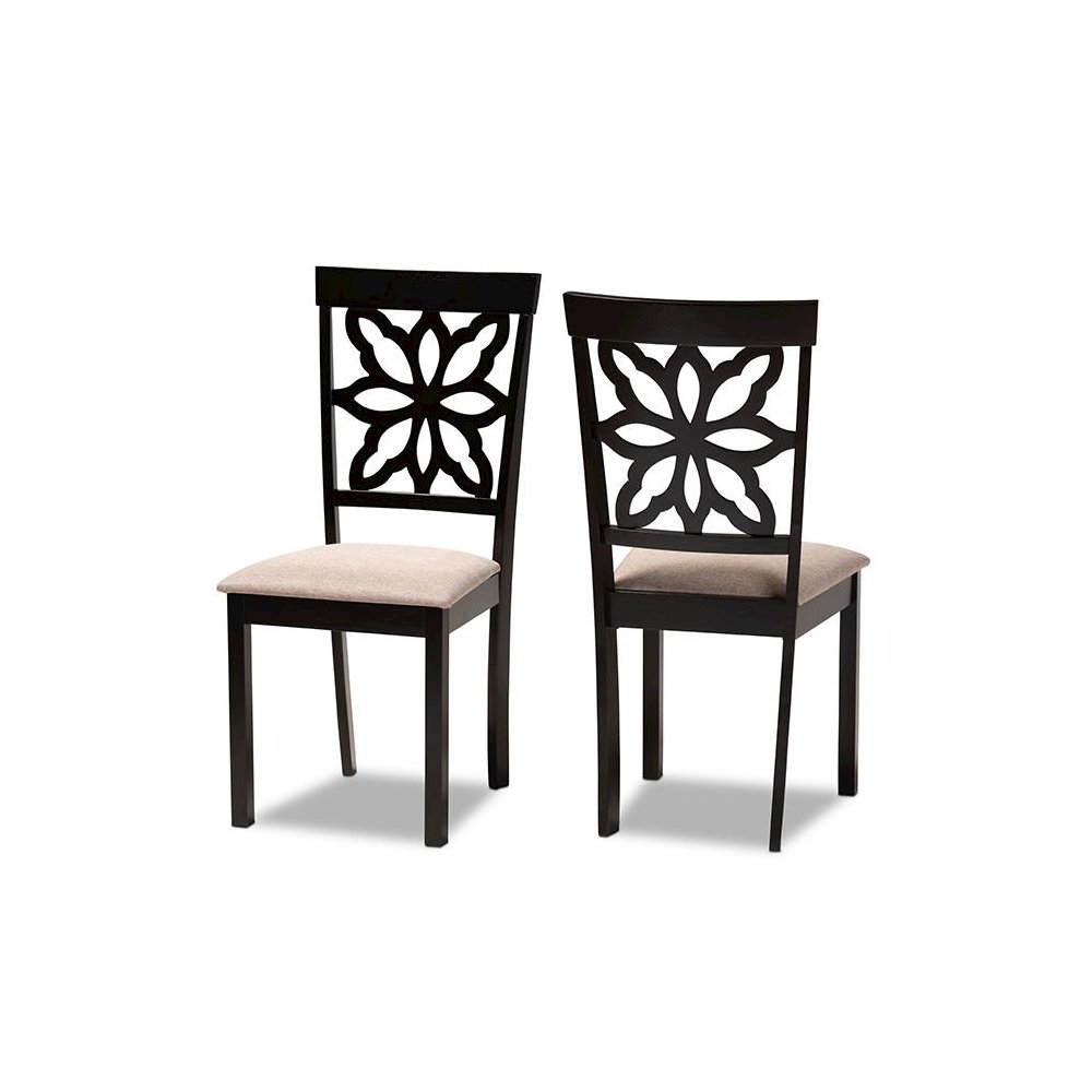 Sand Fabric Upholstered and Dark Brown Finished Wood 2-Piece Dining Chair Set. Picture 1