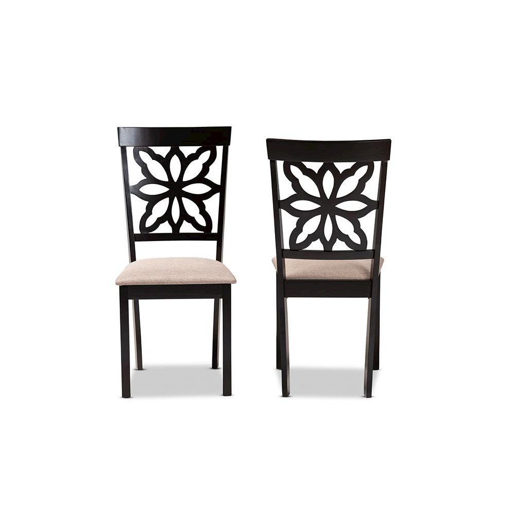 Sand Fabric Upholstered and Dark Brown Finished Wood 2-Piece Dining Chair Set. Picture 2