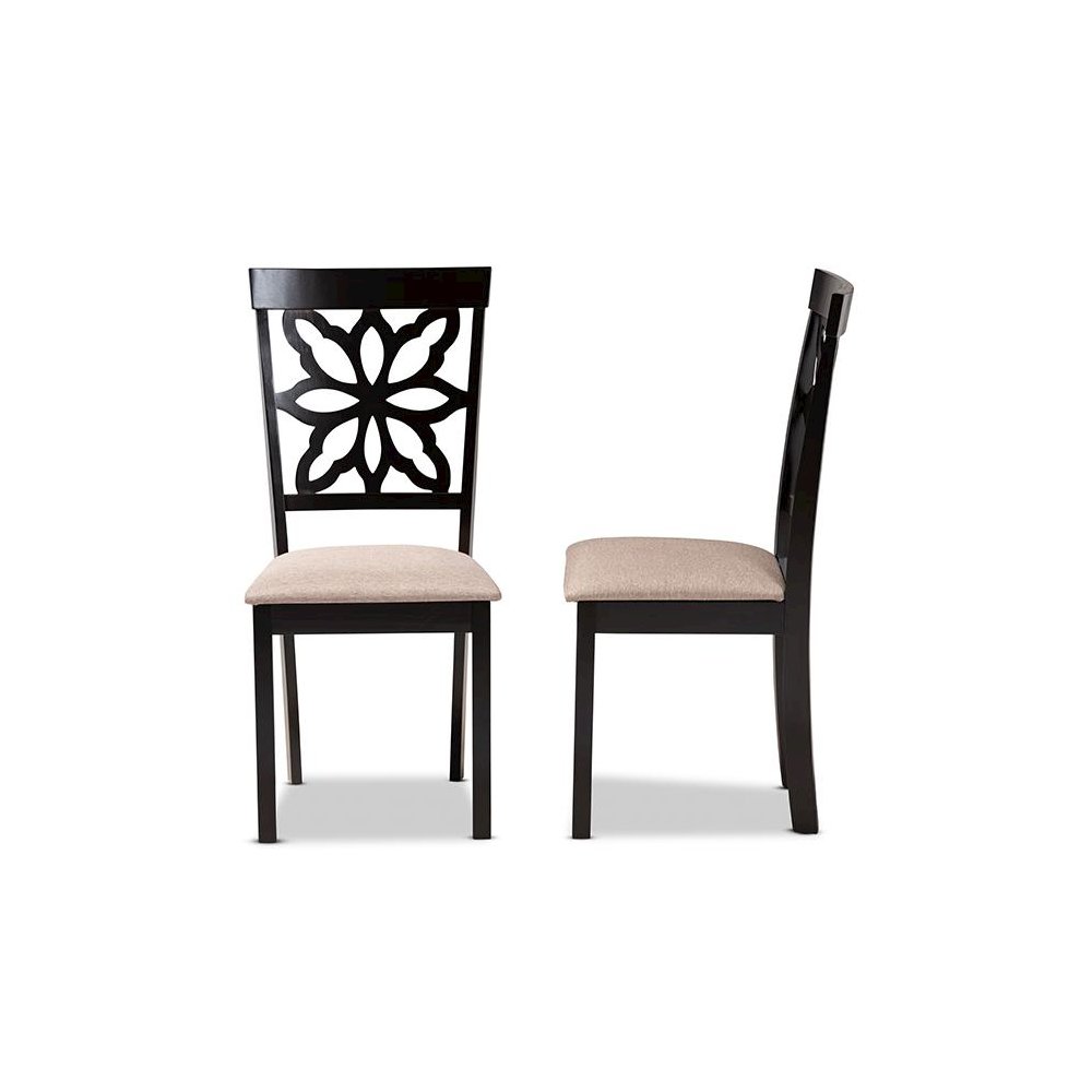Sand Fabric Upholstered and Dark Brown Finished Wood 2-Piece Dining Chair Set. Picture 3