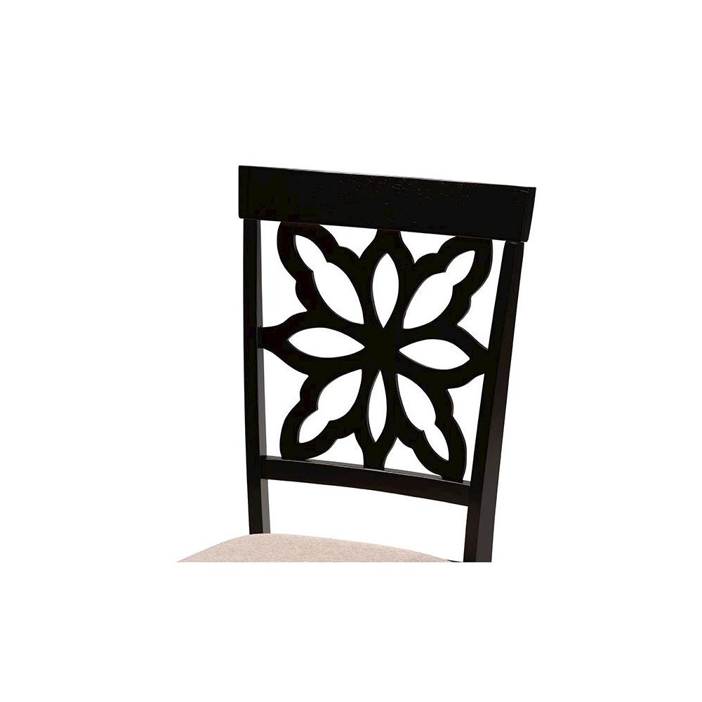 Sand Fabric Upholstered and Dark Brown Finished Wood 2-Piece Dining Chair Set. Picture 4
