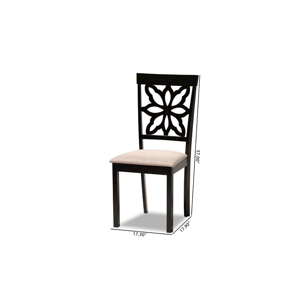 Sand Fabric Upholstered and Dark Brown Finished Wood 2-Piece Dining Chair Set. Picture 7