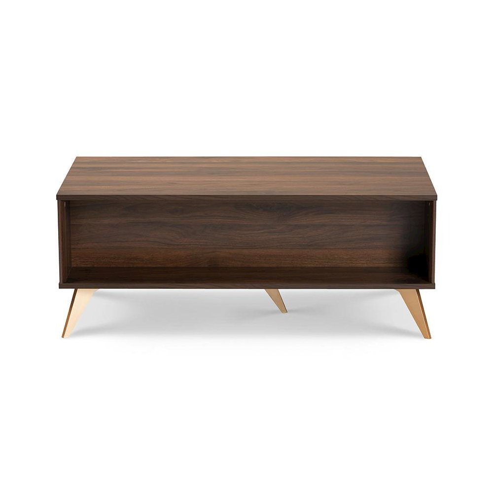 Edel Mid-Century Modern Walnut Brown and Gold Finished Wood Coffee Table. Picture 5