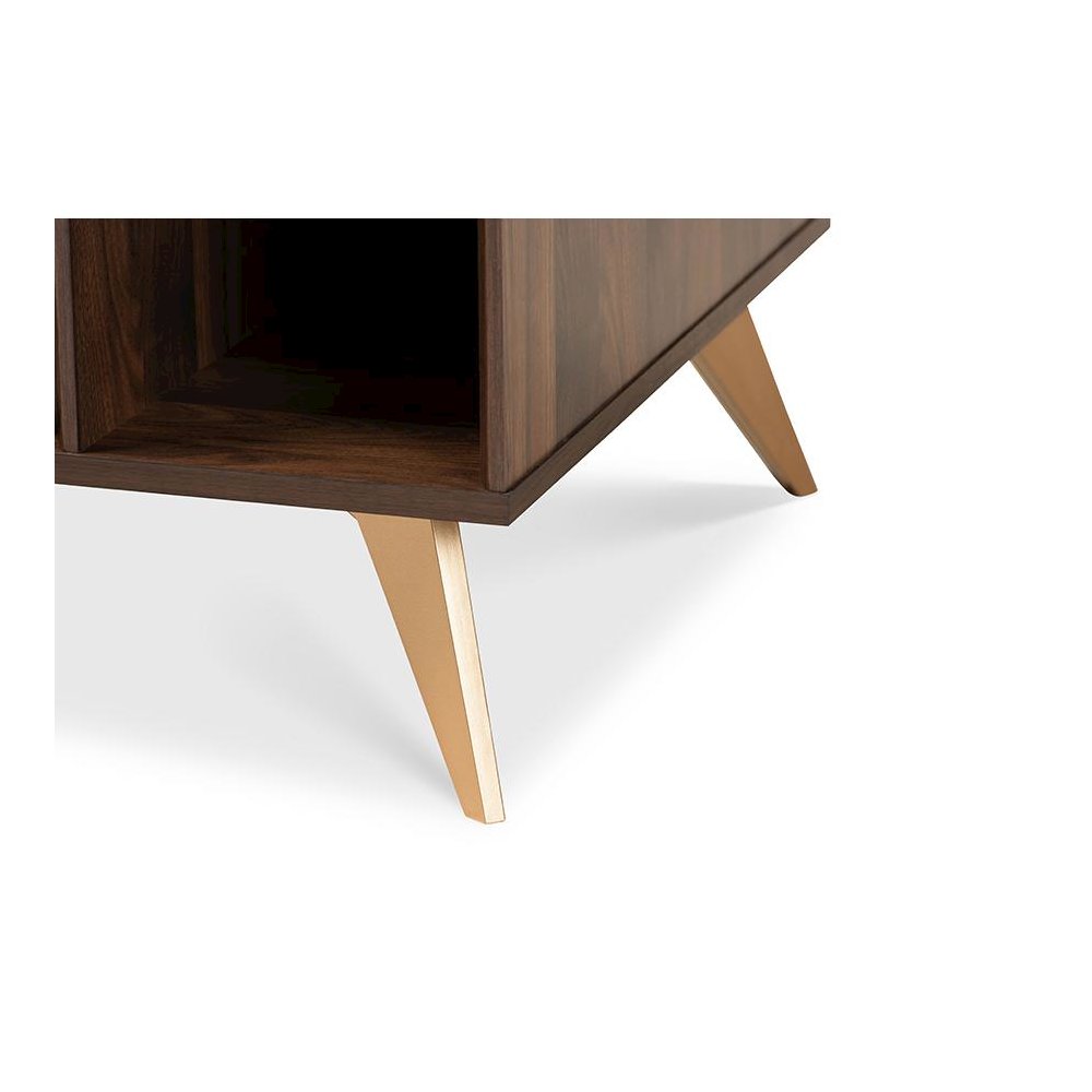 Edel Mid-Century Modern Walnut Brown and Gold Finished Wood Coffee Table. Picture 8