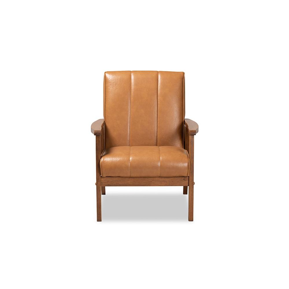 Leather Upholstered and Walnut Brown finished Wood Lounge Chair. Picture 2